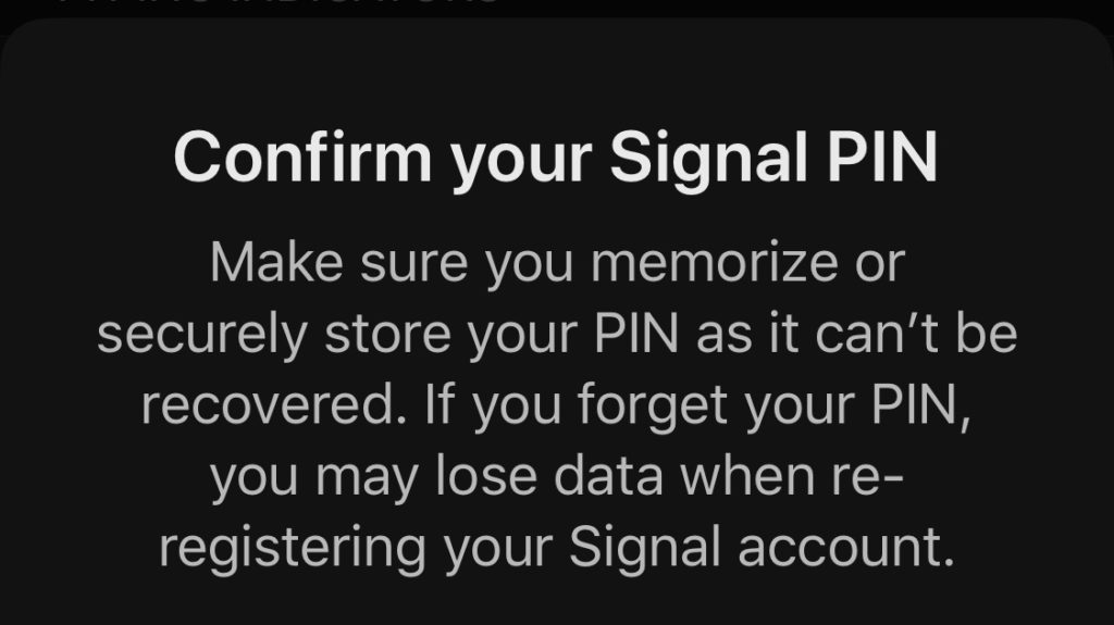 Confirm your Signal PIN