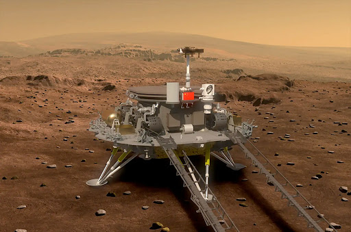 A render of the Tainwen-1 lander on Mars